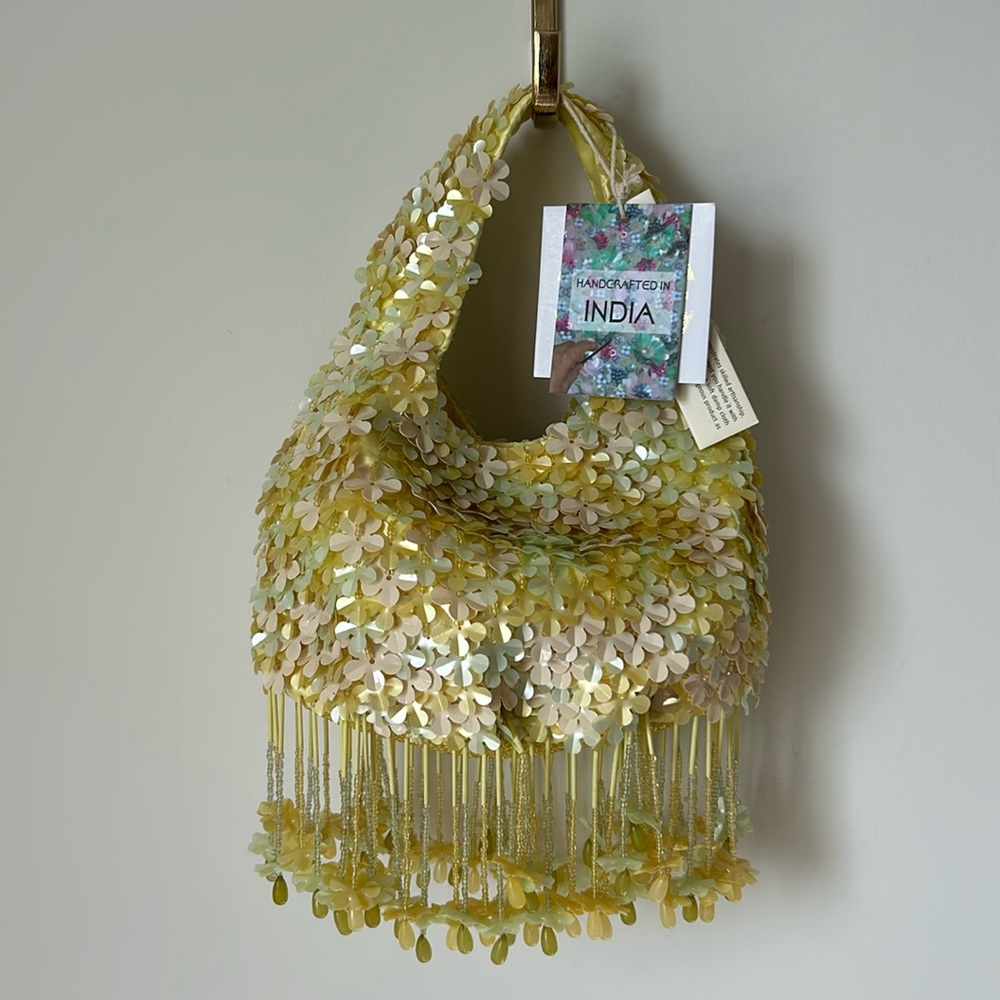 Viral Yellow Floral Sequin & Beaded Bag